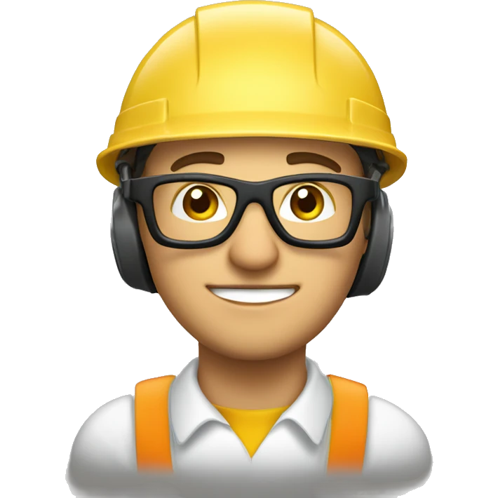 Caucasian man wearing a safety helmet, safety glasses and earplugs emoji