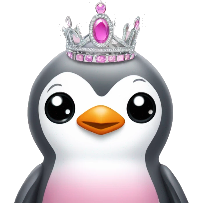 pink penguin with a silver tiara emoji