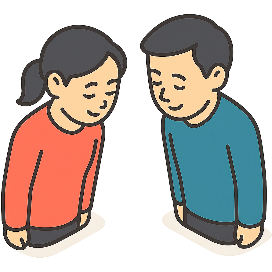 Мужчина и женщина кивают в японском стиле emoji