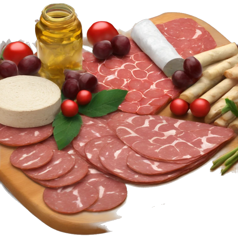 Charcuterie board with salami roses and holiday themed emoji