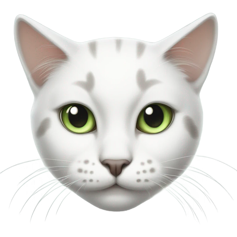 Black and White cat that is more white but has black spots like a cow and beautiful light green eyes emoji