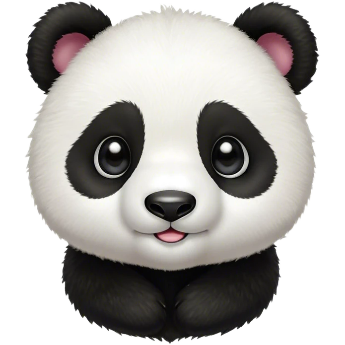 Cinematic Cute Baby Panda Portrait Emoji, Head tilted playfully and inquisitively, featuring an irresistibly fluffy, black and white Fur with an extra dose of cuddliness, round, sparkling eyes filled with boundless curiosity, Simplified yet adorably endearing features, highly detailed, glowing with a warm, friendly glow, high shine, affectionate and playful, stylized with a touch of playful charm, bright and heartwarming, soft glowing outline, capturing the essence of a mischievous yet loving baby panda, so playful it feels like it could tumble out of the screen into your arms! emoji