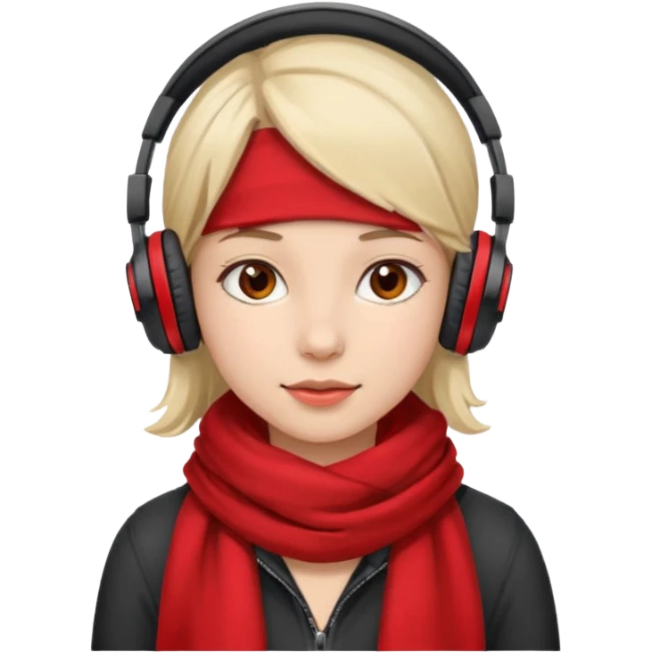 young girl with red scarf wearing headphones emoji