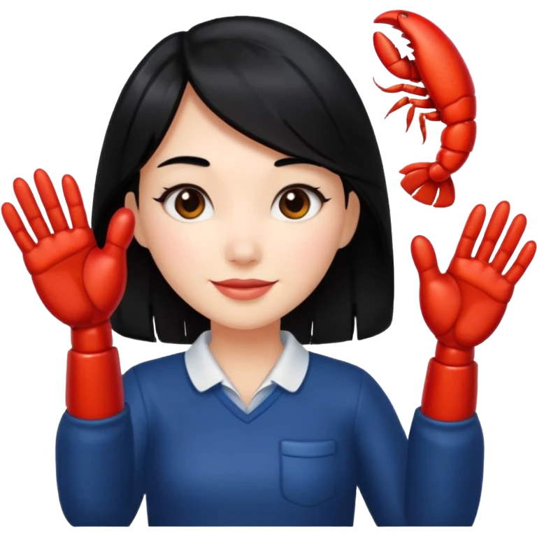 a lobster claw high five a girl with black hair emoji emoji