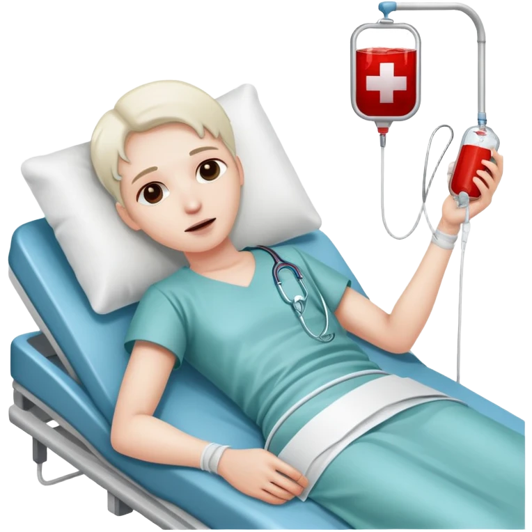 patient lying in a hospital bed with a blood bag connected to their arm emoji