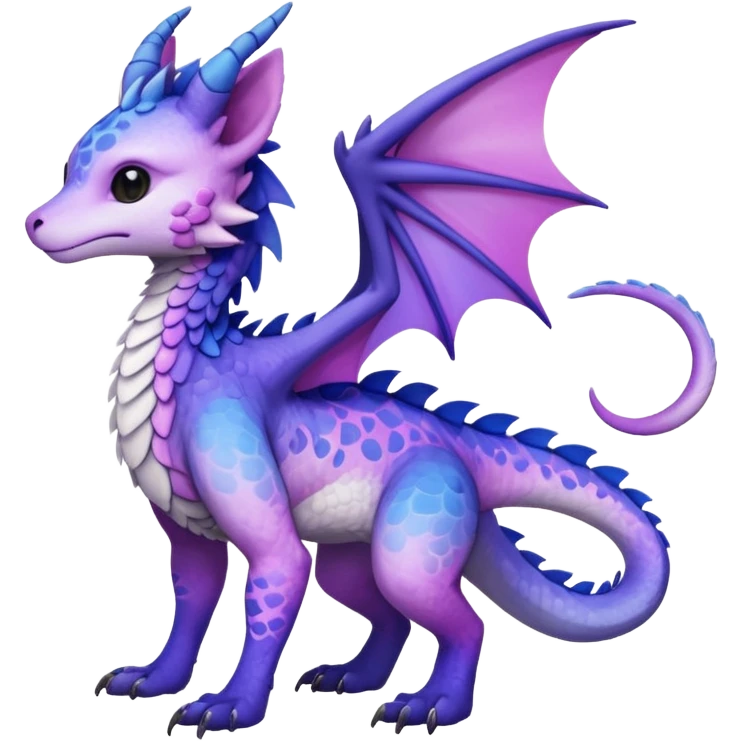  White with indigo-Violet-purple-pinkish-gradient markings beautiful handsome gorgeous aesthetic colorful vibrant Vernid-Trico-Dutch-Angel-Dragon-species-Fakemon-creature by LiLaiRa, 4 legs, 1 tail, random markings, (full body) emoji