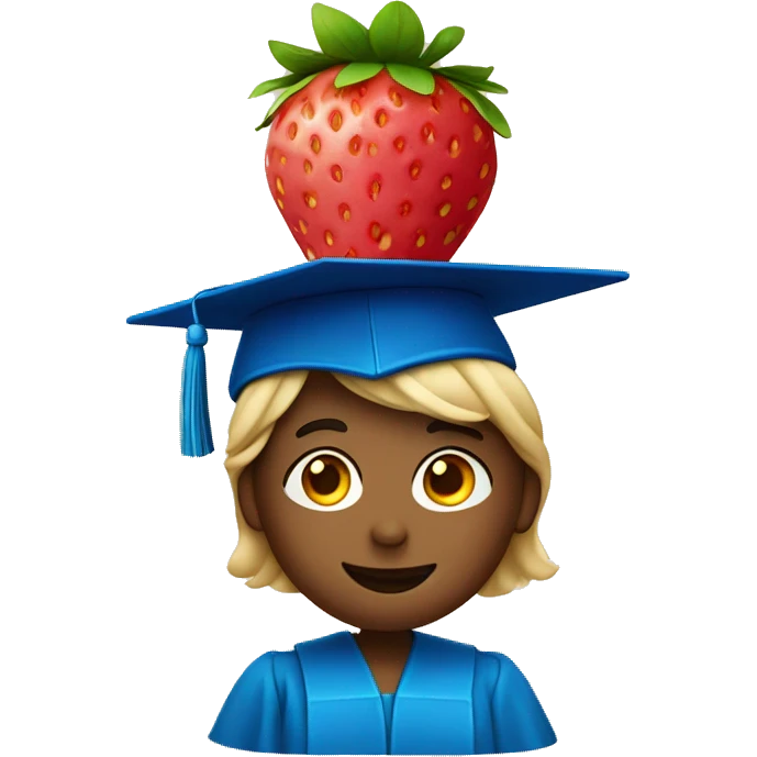 strawberry wearing a blue graduation hat and gown emoji