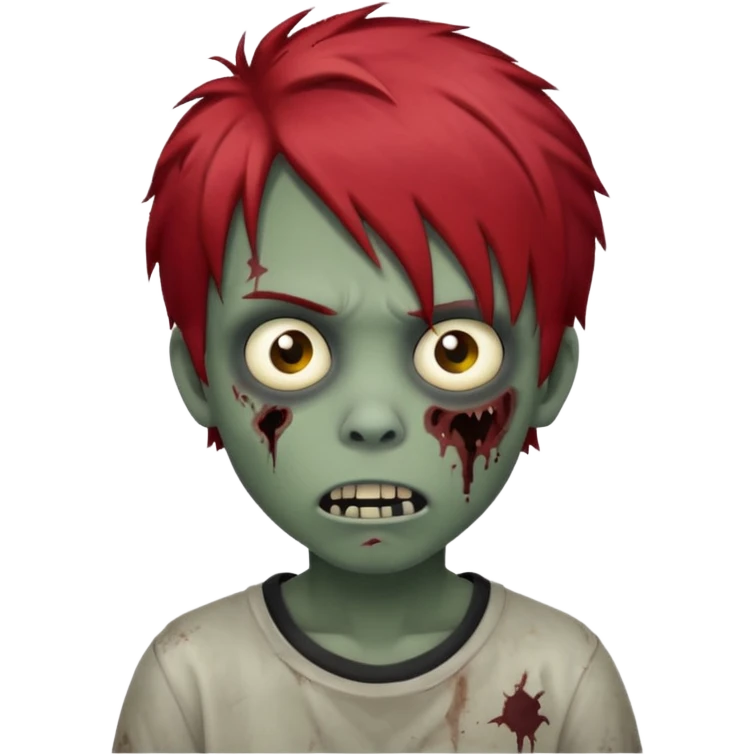 Boy, zombie, red hair, medium short, emo, shaggy, dark, spooky, creepy expression emoji