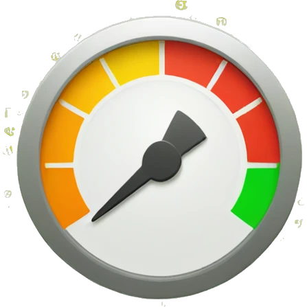 credit score graphic with green yellow orange red dial and numbers but cut in half emoji