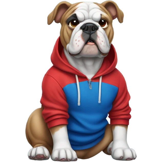 Bulldog with red and blue hoodie in emoji