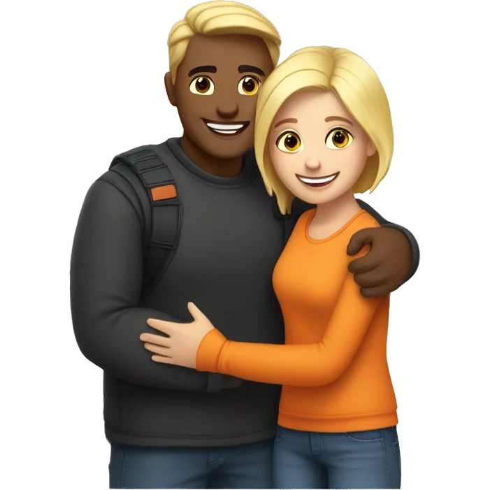 couple hug with warm smiles. The Girl have braun/black hair und the man blond/orange hair emoji