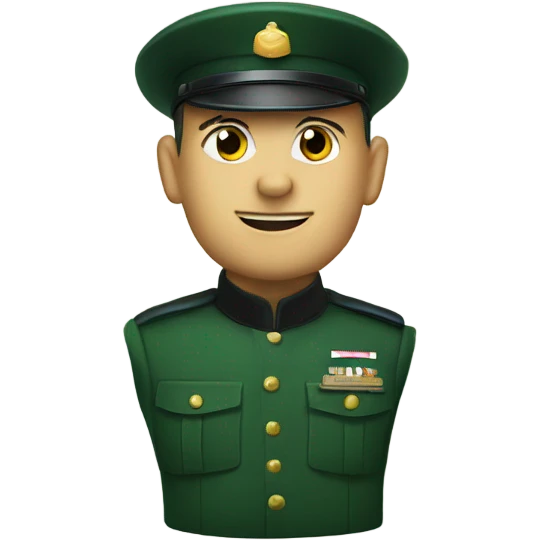 White men in uniform and with a Green cylinder hat emoji