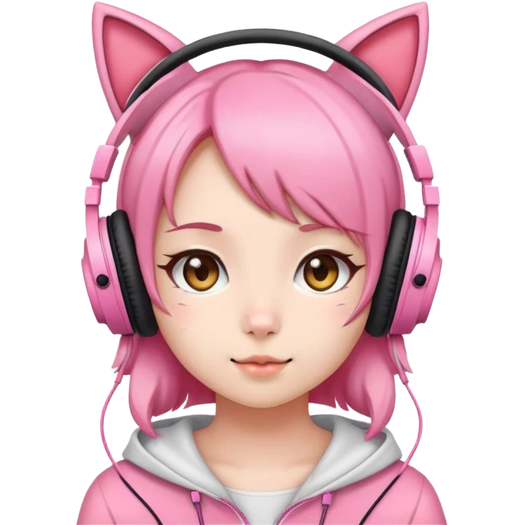 Cute Japanese girl wearing pink cat ear headphones emoji