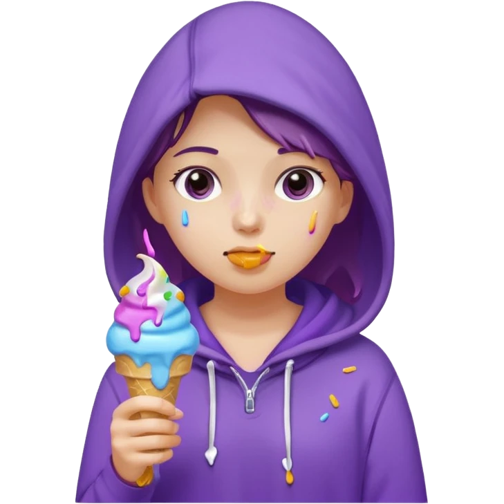 girl in purple hoodie holding ice cream emoji