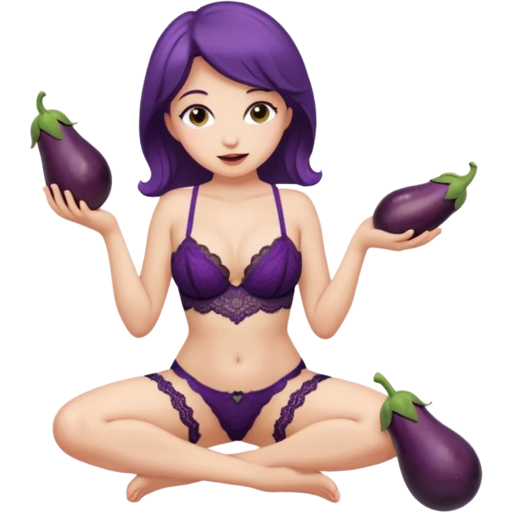 lady with lace lingerie kneeling with eggplant in face emoji