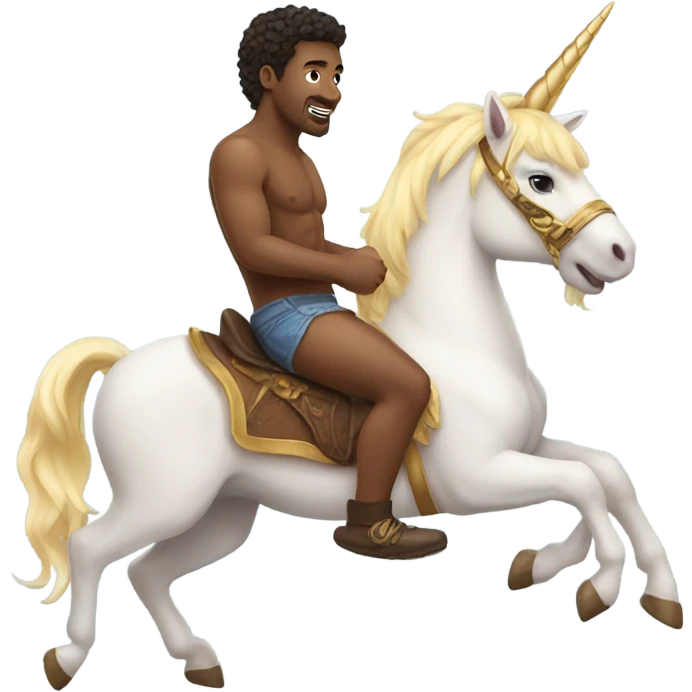 Shirtless man riding unicorn emoji