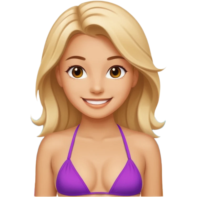 Uma menina linda de biquíni na praia emoji