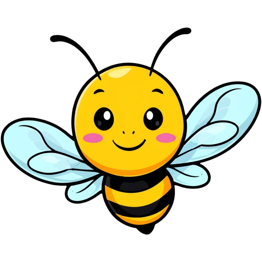 A cheerful buzzing bee with a happy face and translucent wings emoji