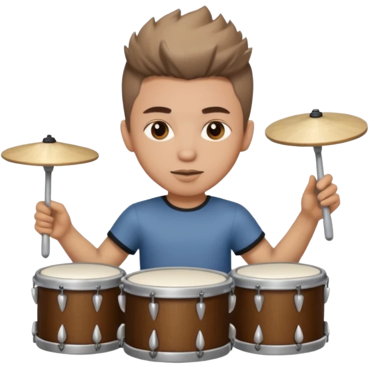  young, drummer male with brown wolfcut (long, 80s hairstyles) emoji