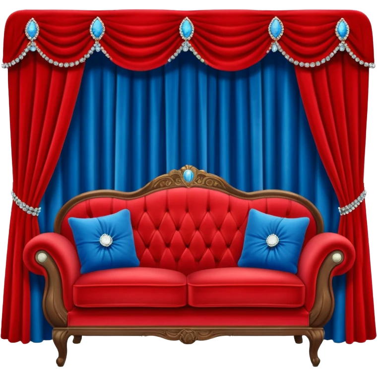 Vintage velvet red red sofa with rhinestone buttons and blue curtains in the background sofa with rhinestones buttons emoji