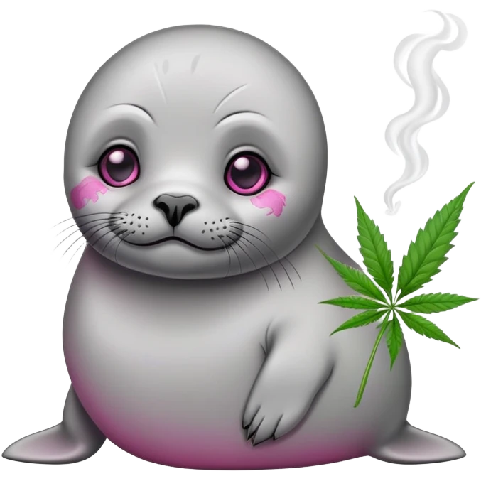 Grey slim baby seal Smoking cannabis weeds with pink eye looks tired emoji