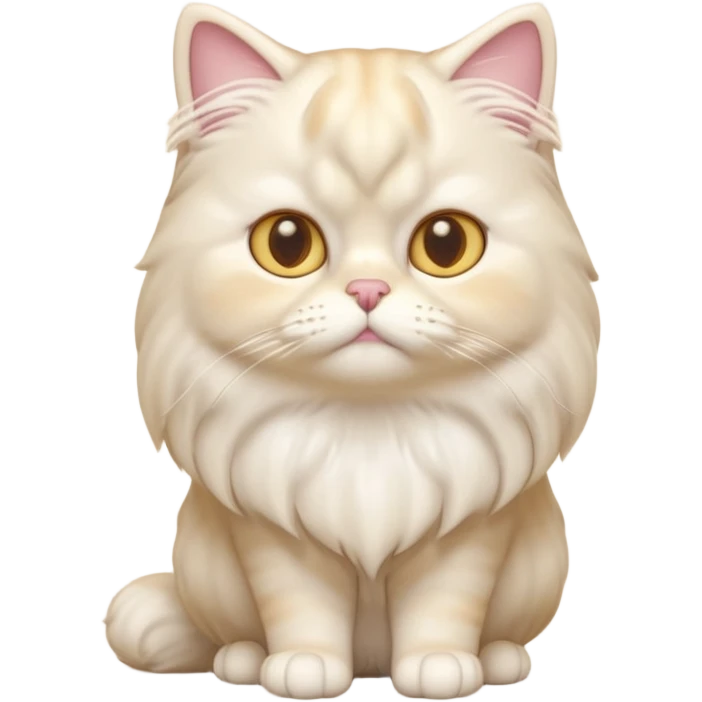 A 3D cartoon Persian cat with soft cream-white long fur, round face, golden eyes, gentle expression, cinematic Memoji-style lighting. full body emoji