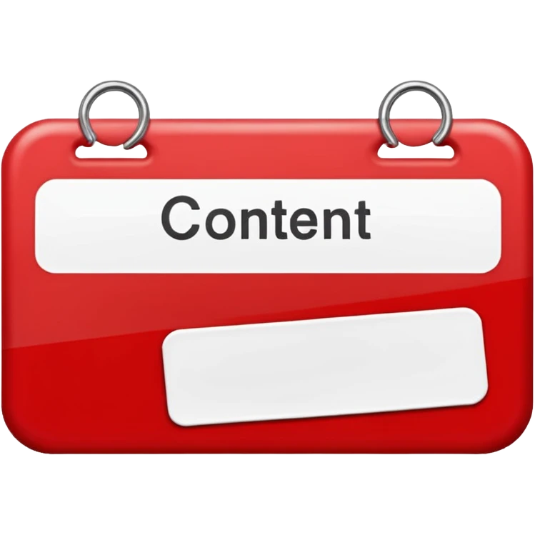 classic red and white name tag with the word 'content' on it emoji