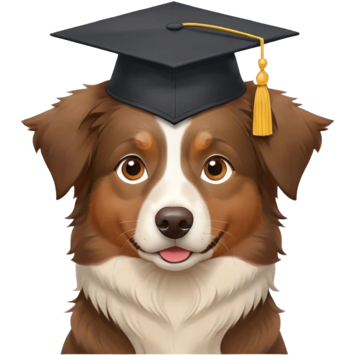 Brown Australin Shepard with a graduation cap on his head  emoji