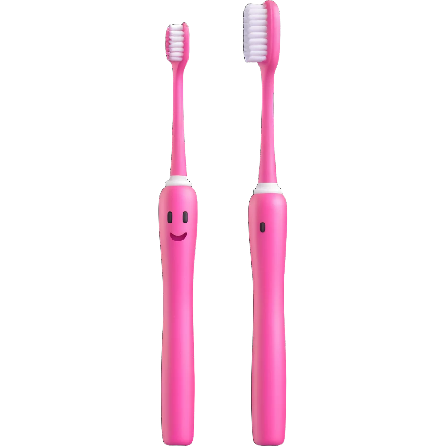 cute pink toothbrush with glossy finish, cheerful look, 3D emoji style, no background emoji