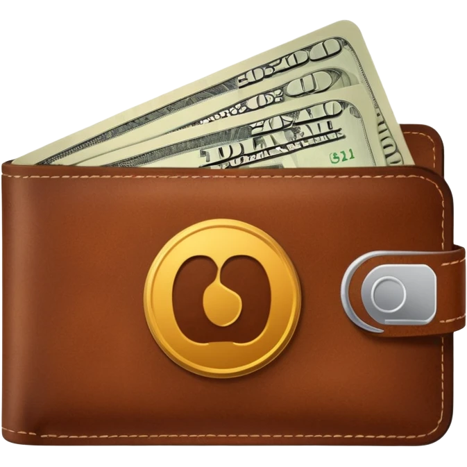 portefeuille marron avec quelques billets et carte bancaire emoji