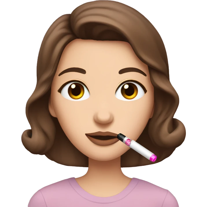 Caucasian brunette with brown eyes smoking a pink vape pen with hearts on it emoji