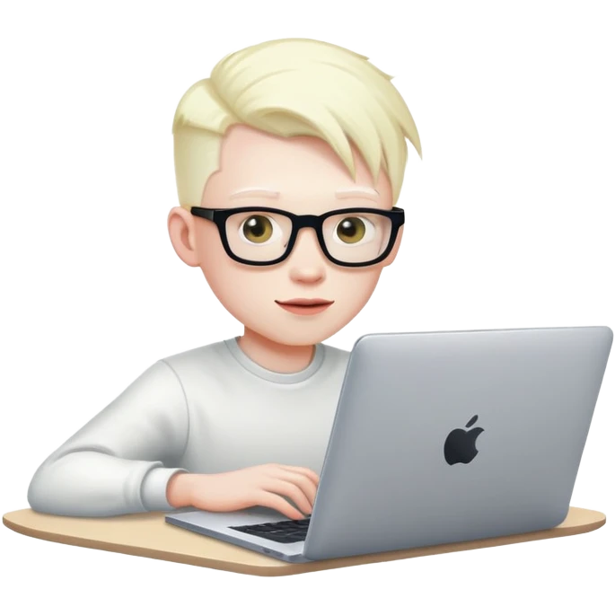 albino youtuber on laptop with desk no glasses emoji