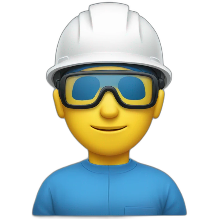 Chemical Operator, white helmet, safety glasses, Blue clothes emoji