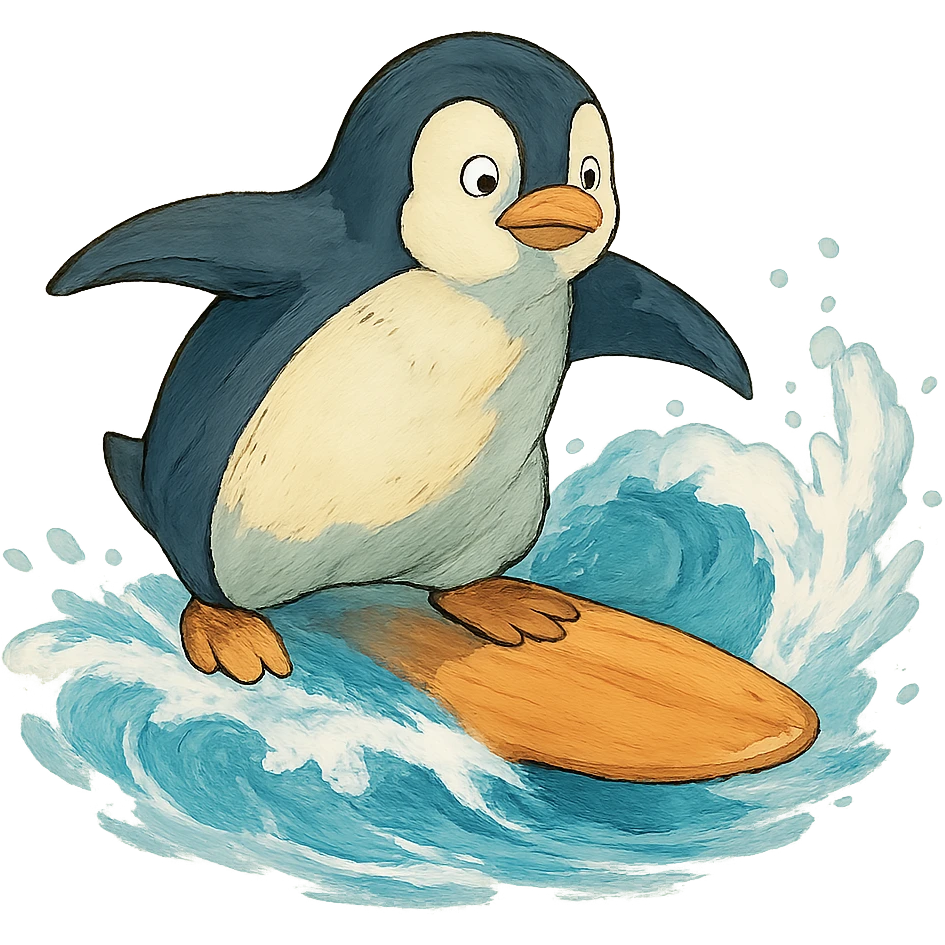 penguin surfing emoji