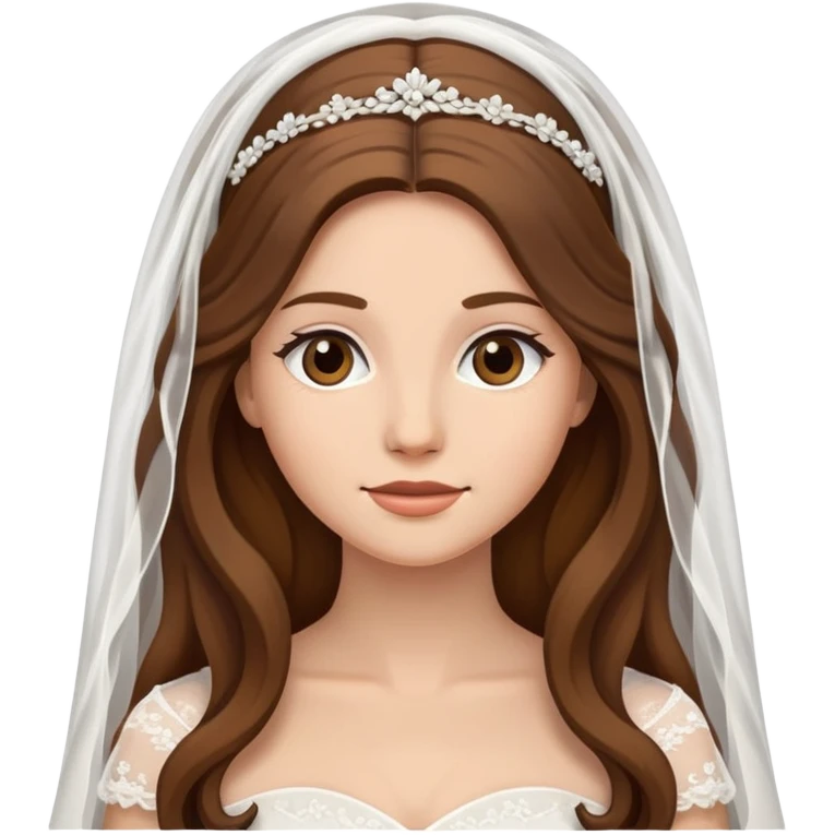 beautiful brown long hair bride with veil emoji
