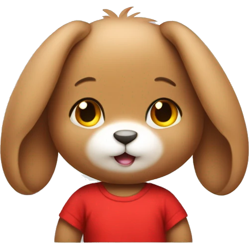 Cute feminine Fluffy brown rabbit teddy wearing red tshirt  emoji
