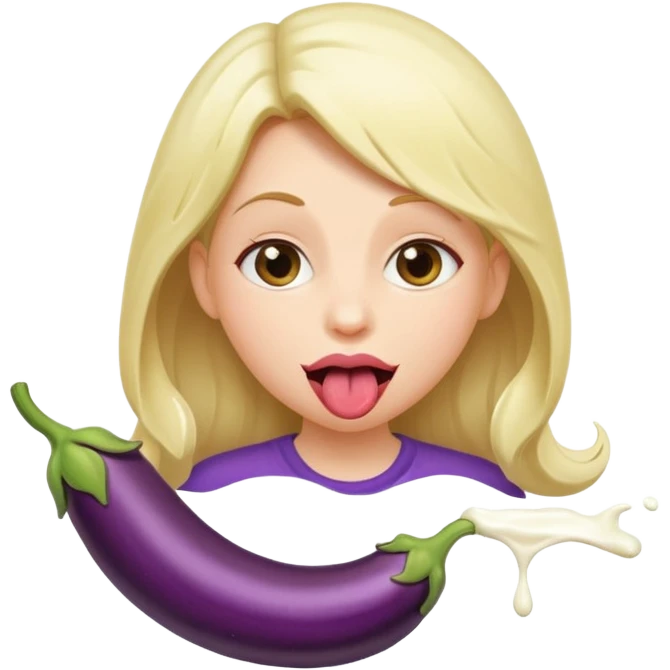 long bent eggplant spilling milk on girls tongue  emoji