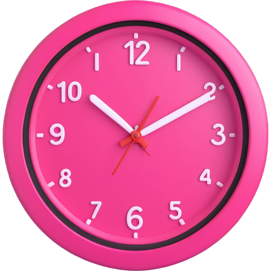 pink clock, glossy finish, bold outline emoji
