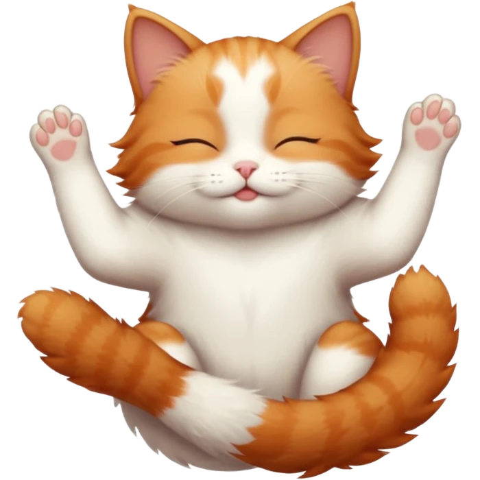ginger and white small cat in funny positions upside down with eyes closed emoji
