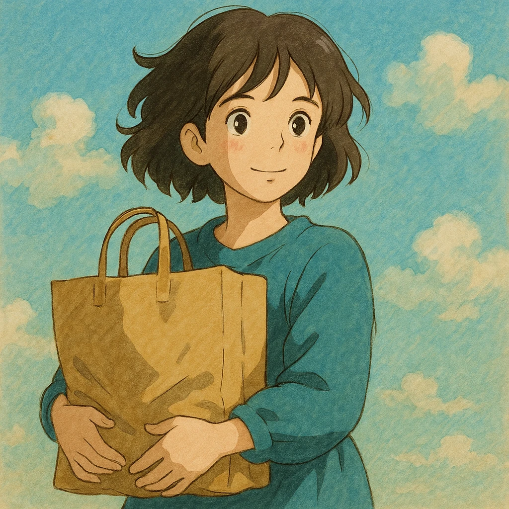 shopping bag, ghibli style illustration emoji