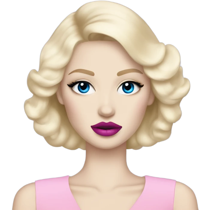 Hot girly pale blonde with blue eyes and pink lips wearing YsL emoji