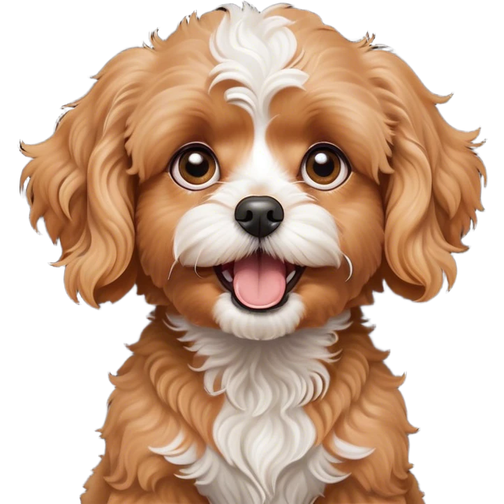 Cinematic Comical Apricot Cavoodle Portrait Emoji, Head tilted dramatically with an exaggeratedly shocked or offended expression, featuring a soft, curly apricot coat with charming white patches, wide, expressive brown eyes filled with exaggerated disbelief, Simplified yet hilariously expressive features, highly detailed, glowing with a slightly sassy glow, high shine, dramatic yet playful, stylized with an air of attitude, bright and endearing, soft glowing outline, capturing the essence of a sassy and over-the-top companion, so meme-worthy it feels like it could side-eye its way into internet fame instantly! emoji