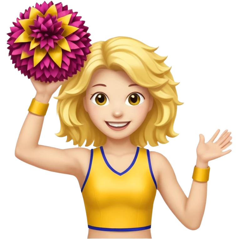 football cheerleader, hold a big cheering pom, yellow and twinkle emoji