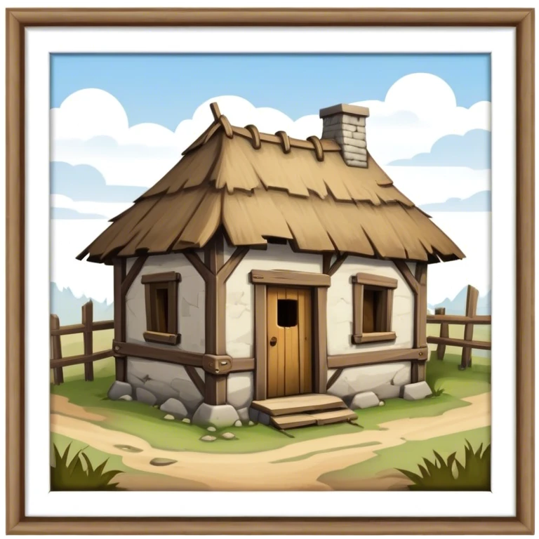 medieval low level old shack building. An old, windowless, dilapidated shack. emoji