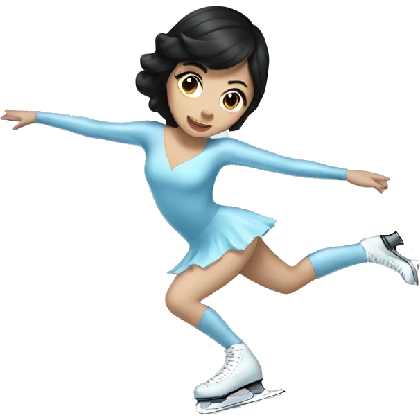 ice skater with black hair and pale skin skating trough the ice emoji