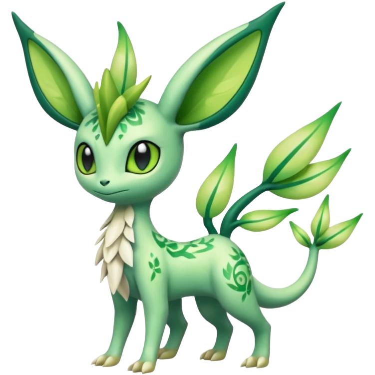 Sparkly White And Green Natural Flowery Colorful Grovyle-Leafeon-Celebi-Fakémon-hybrid-creature (full body)  emoji