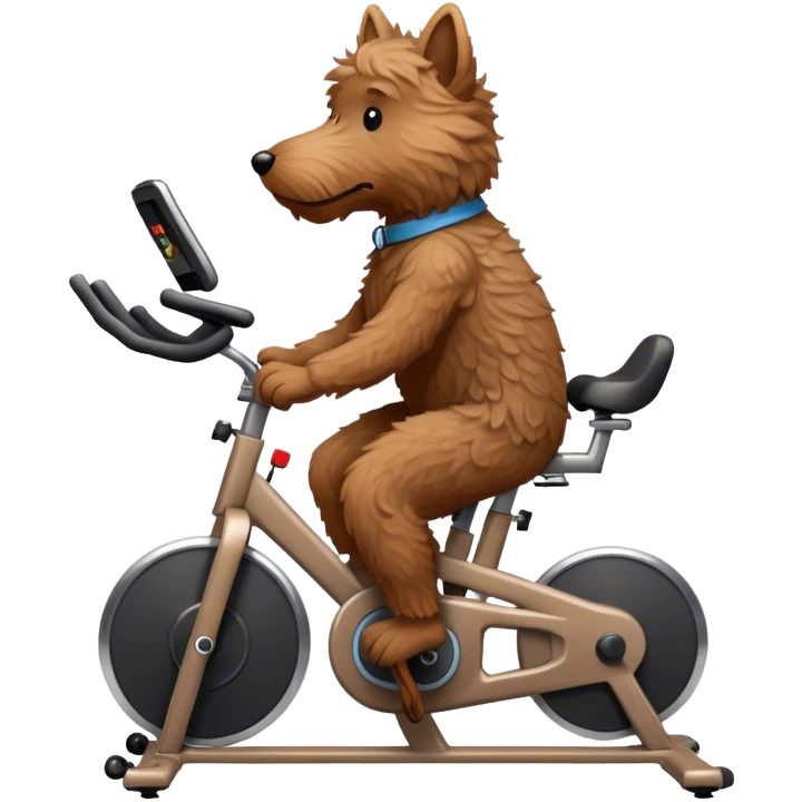 Brown doodle riding a spin bike emoji
