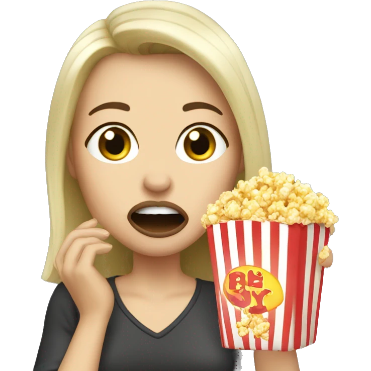 White brunette woman putting popcorn in her mouth emoji