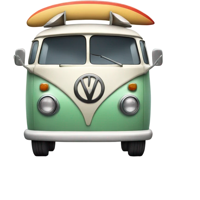 cartoovw bus with surfboard on top emoji