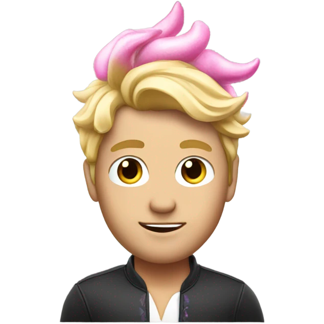 blonde man with pink sparkle unicorn on his head emoji